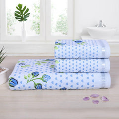 Rose N Heart 450 GSM Cotton Towel Set Of 3 - Blue