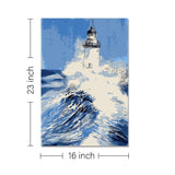 Rangoli wooden stretched light house art for home décor - 23x16 - Inch