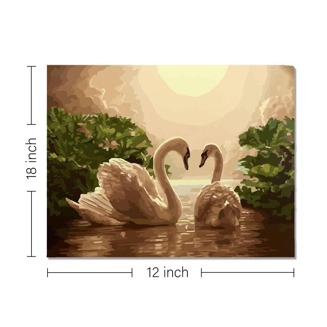 Rangoli wooden stretched two swans wall art for home décor - 18x12 - Inch