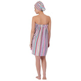 Pinstripe Women Cotton Body Wrap Bath Towel With Shower Cap
