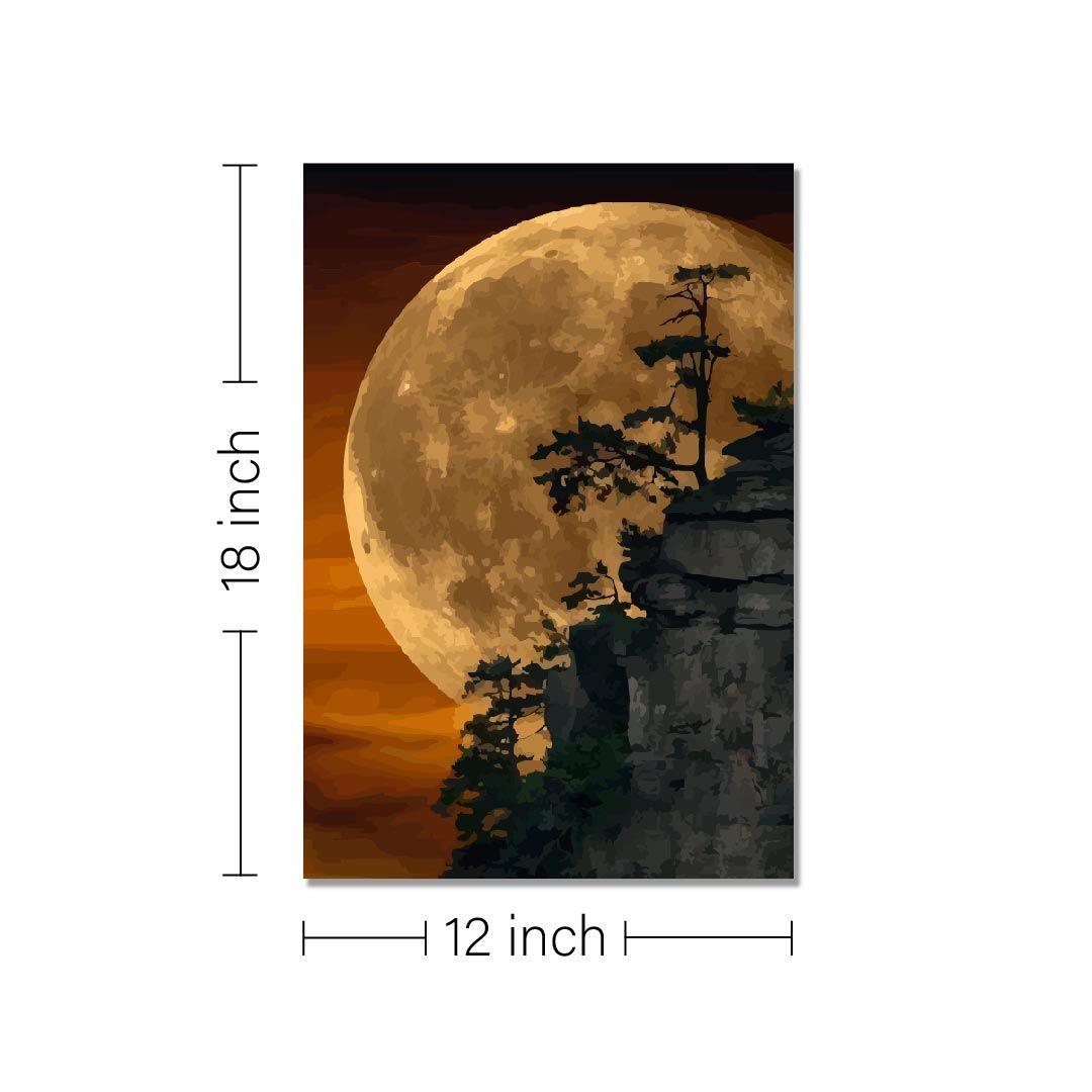 Rangoli wooden stretched the moon art for home décor - 18x12 - Inch