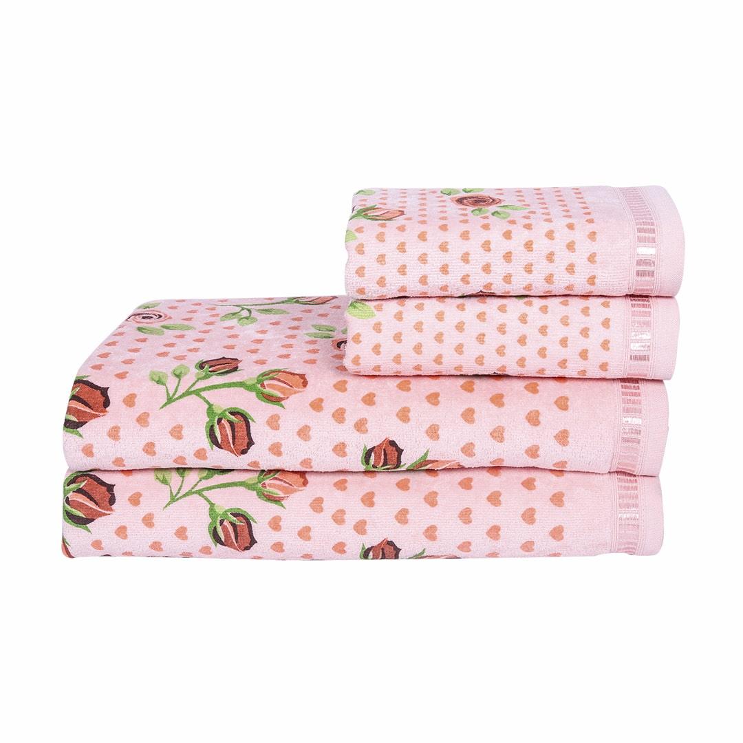 Rose N Heart 450 GSM Cotton Towel Set of 4 - Peach