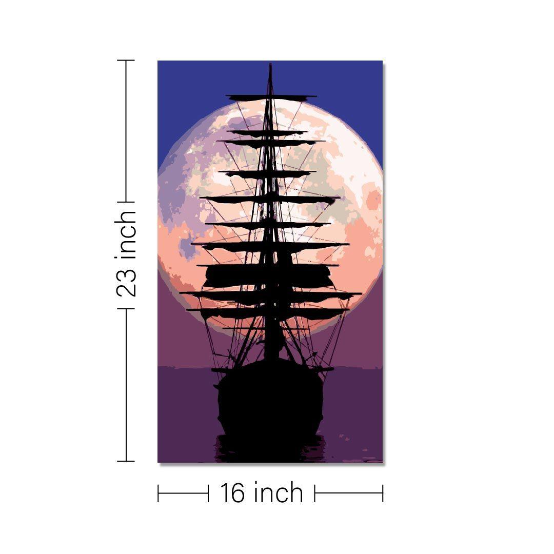 Rangoli wooden stretched moonlight sailing art for home décor - 23x16 - Inch