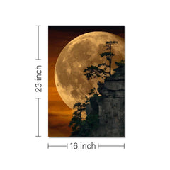 Rangoli wooden stretched the moon art for home décor - 23x16 - Inch