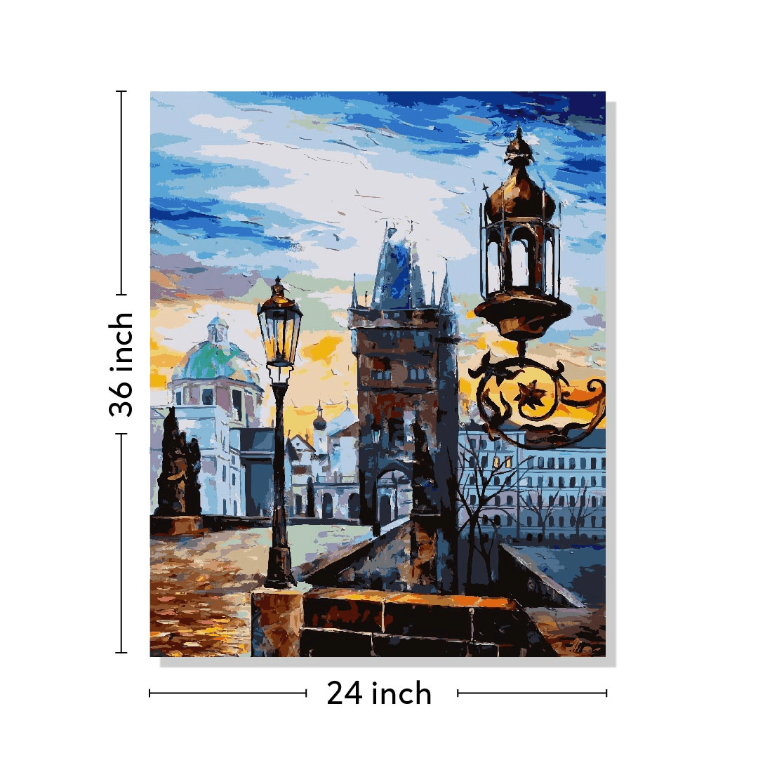 Old City Well Canvas Painting 36x24 Inch