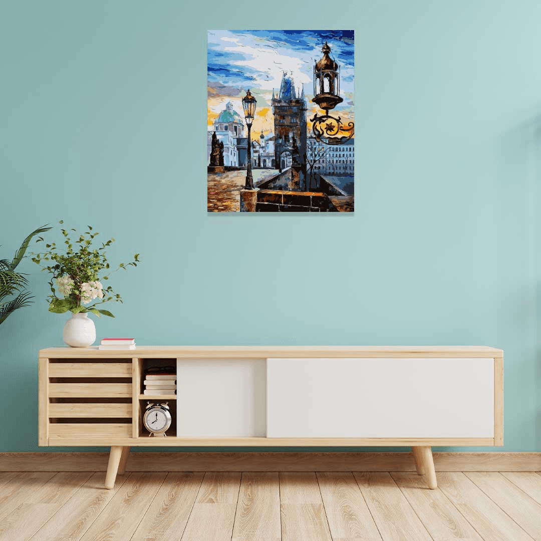 Old City Well Canvas Painting For Well Decor 