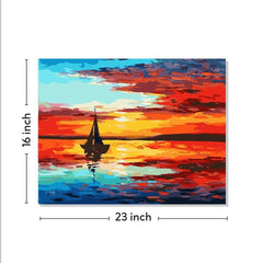 Abstract Boat Scenery Canvas Wall Painting | Cotton Stretched Canvas - Rangoli