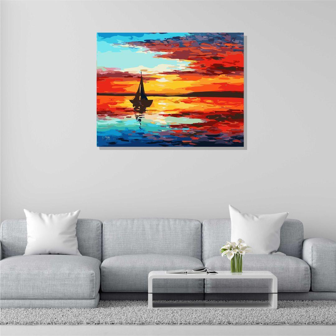 Abstract Boat Scenery Canvas Wall Painting | Cotton Stretched Canvas ...