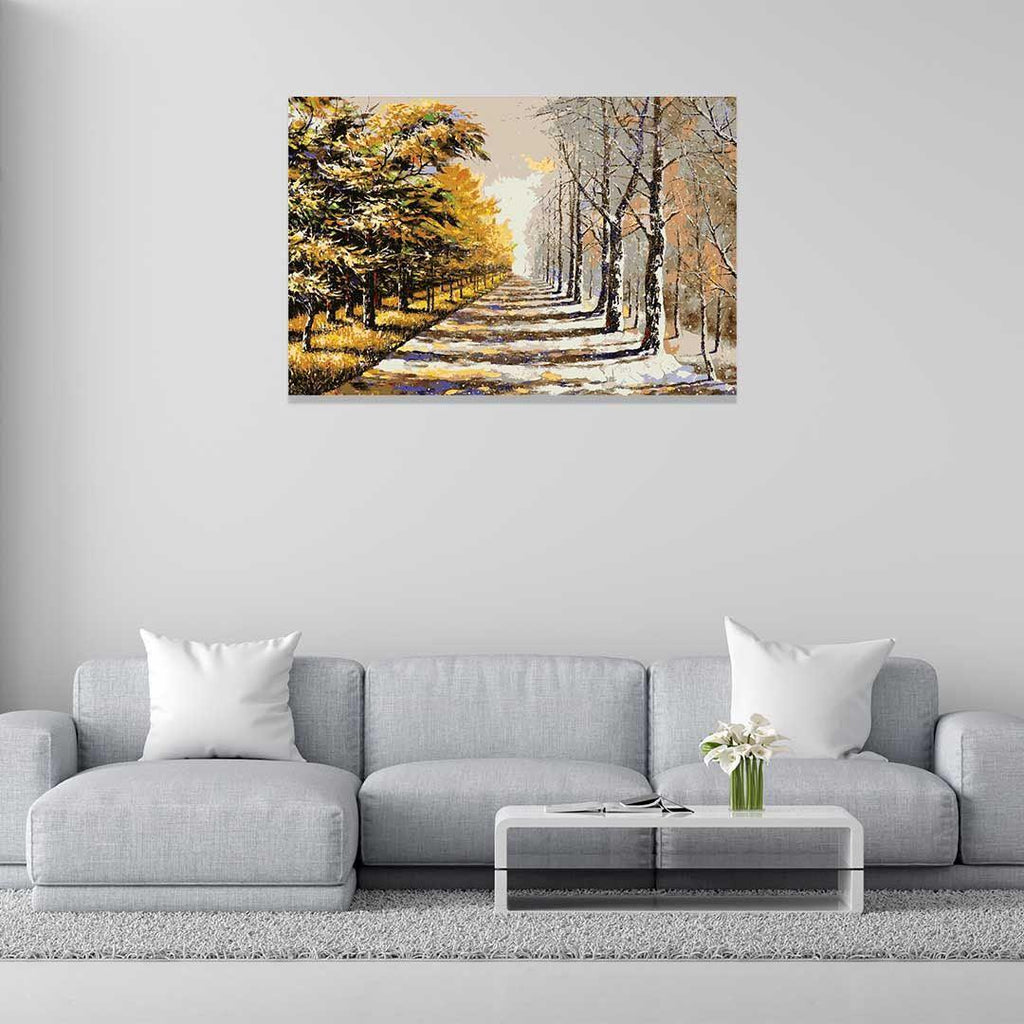 Autumn Snow Landscape Canvas Wall Painting | Cotton Stretched Canvas ...