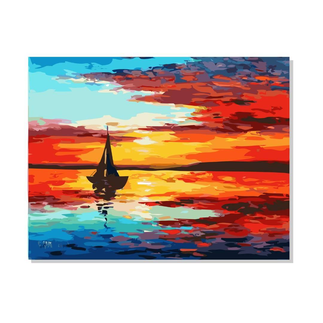 Boat in The Sea Scenery Painting