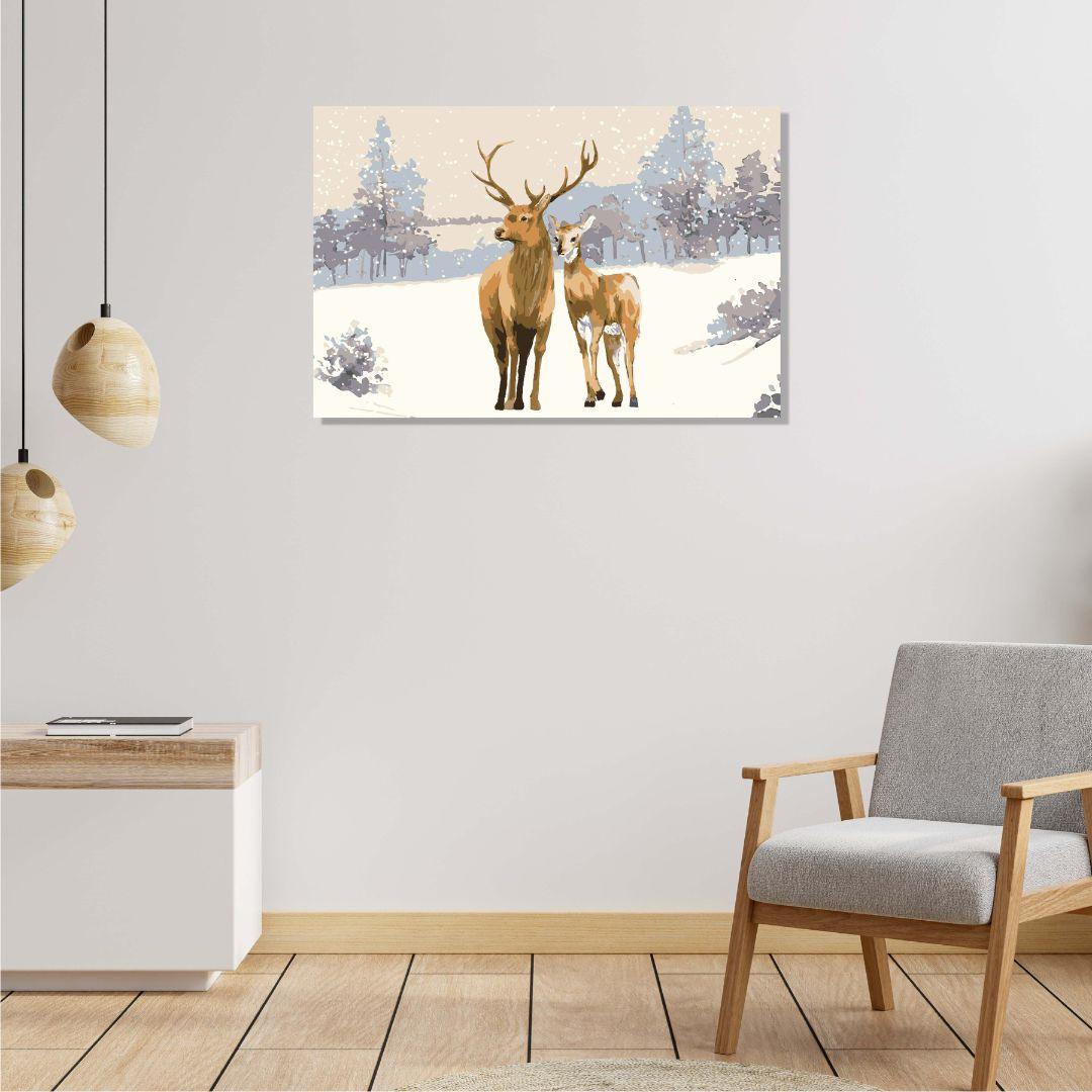 Snow Deer Canvas Wall Painting | Cotton Stretched Canvas – Rangoli