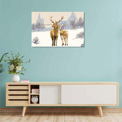 Snow Dear Canvas Painting For Well Decor