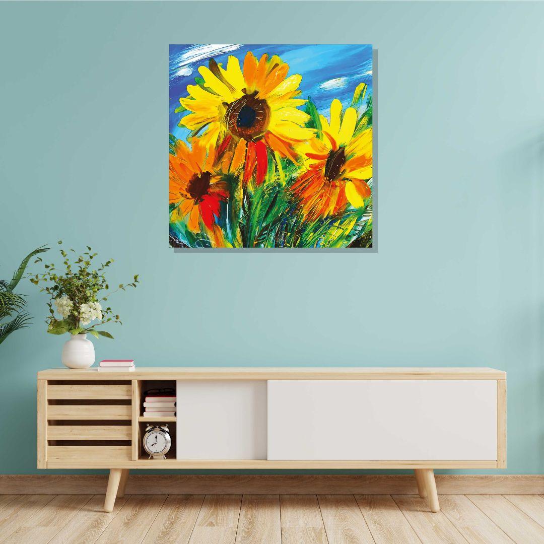 Sun Flower Canvas Well Canvas Painting For Well Decor